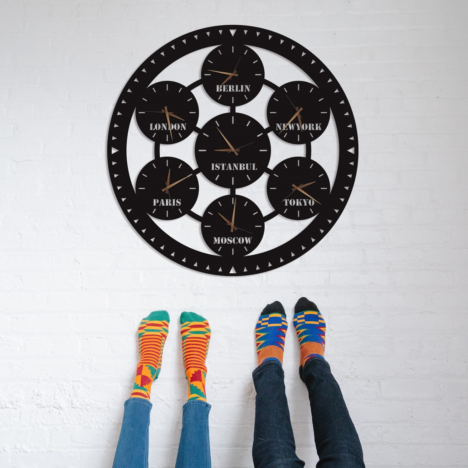 Çoklu Dünya Saatleri 100 cm Metal Duvar Saati