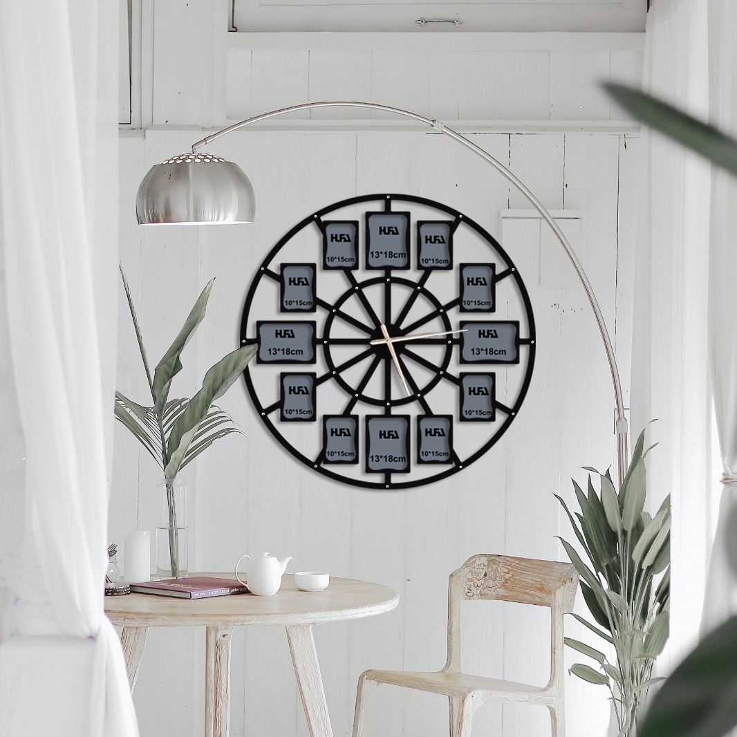 Albüm 12 Çerçeveli 100 cm Metal Duvar Saati